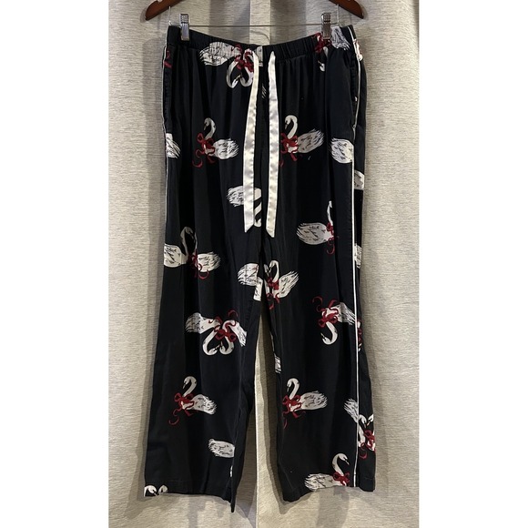Victoria Secret Pajama Set Black Swan Print Long Sleeve Top & Pants Women's L - Picture 8 of 10